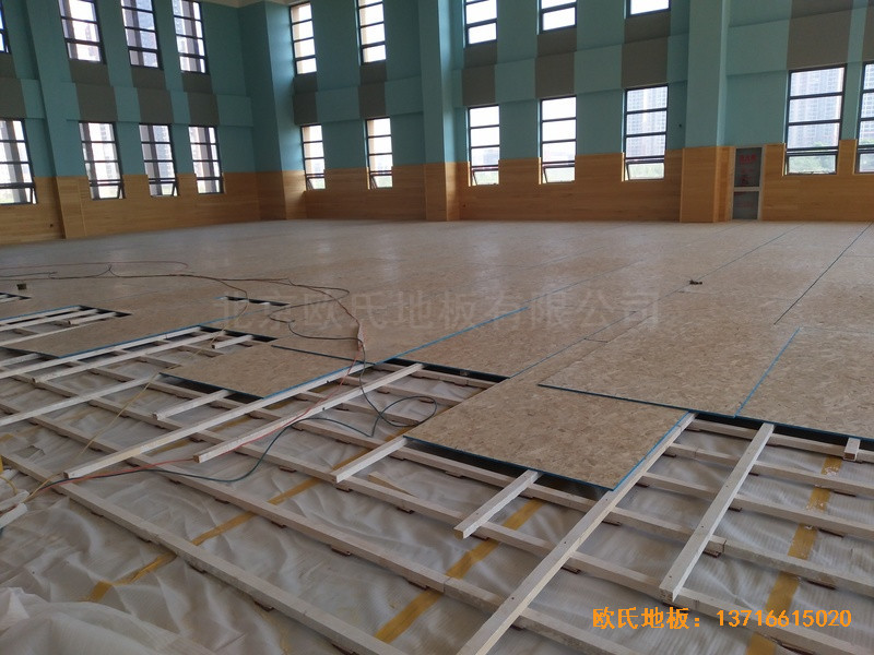 武漢廣阜屯小學清江錦城分校籃球館運動木地板施工案例2